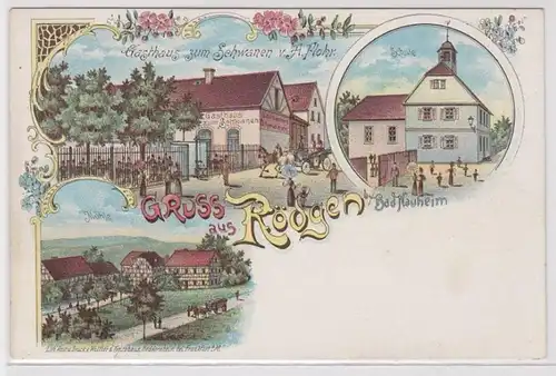 77014 Ak Lithographie Gruß aus Rödgen b. Bad Nauheim, Gasthaus zum Schwanen