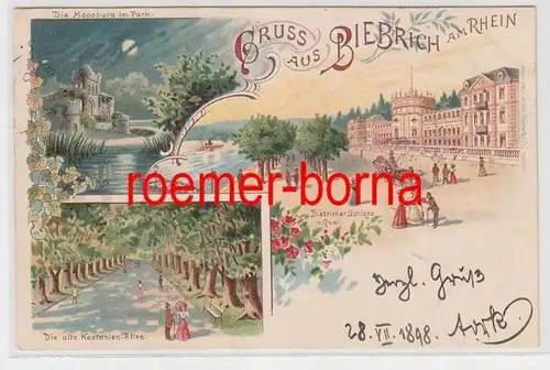 74277 Ak Lithographie Gruss de Biebrich am Rhein Biebricher Scjloss etc. 1898