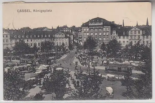 66957 Ak Cassel Königsplatz avec tramways 1919