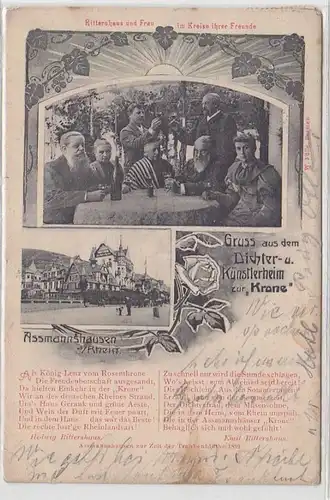 62356 Ak Salutation de la maison d'artistes à la Kroen à Assmannshausen am Rhein 1908