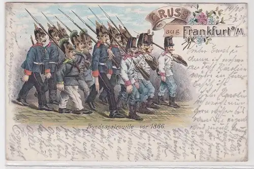 43011 Ak Lithographie Salutation de Francfort sur Main Patrouille fédérale avant 1866