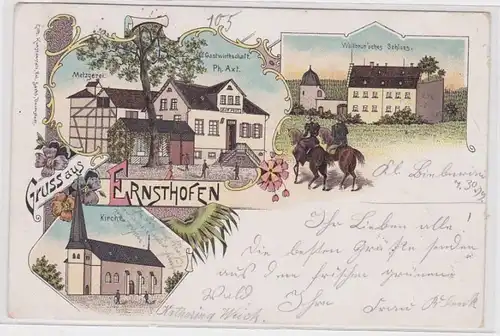 26519 Ak Lithographie Gruss de Ernsthofen - Boucherie, église, château, etc 1899