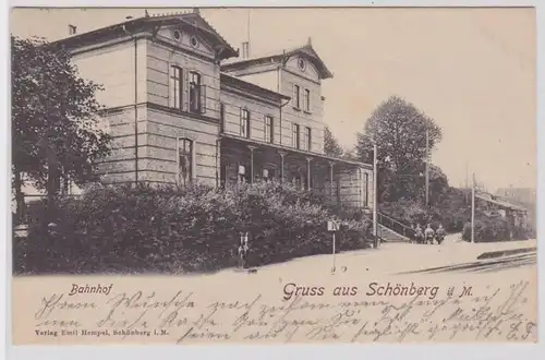 87603 Ak Gruß aus Schönberg in Mecklenburg Bahnhof 1901