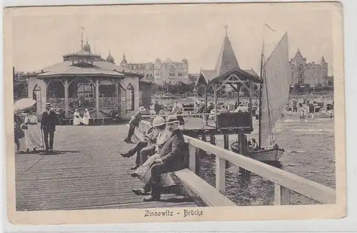 67985 Ak Zinnowitz pont avec voilier vers 1924