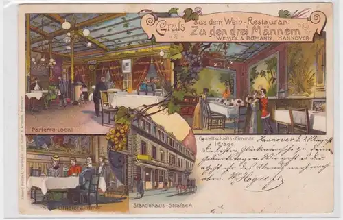 91815 Ak Lithographie Salutation du restaurant du vin Hannover 1901