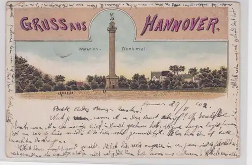 91812 Ak Lithographie Gruss aus Hannover Waterloo Denkmal 1902