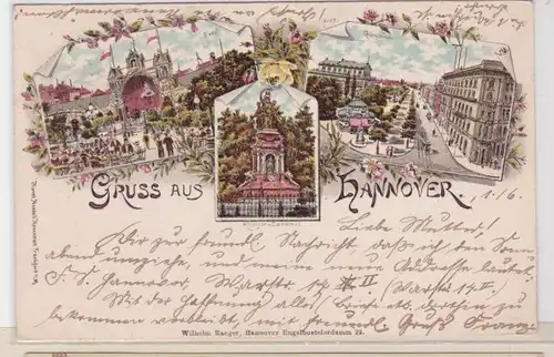 91811 Ak Lithographie Gruß aus Hannover Georgstrasse usw. 1899