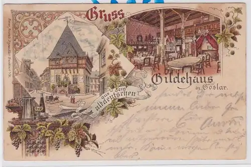 85385 Lithographie AK Gruss de l'ancienne maison de guilde allemande à Goslar 1903