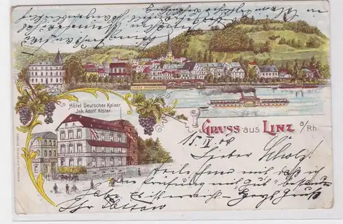 77438 Ak Lithographie Salutation de Linz am Rhein Hotel Deutscher Kaiser 1904