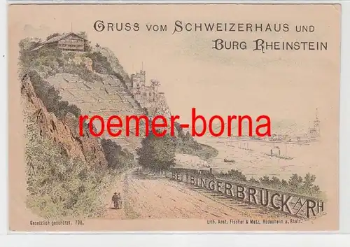 73702 Ak Lithographie Schweizerhaus et Burg Rheinstein près de Bingerbrück vers 1900