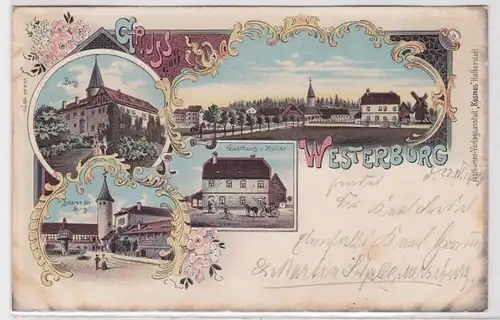 62509 Ak Lithographie Salutation de Westerburg Gasthaus etc. 1900