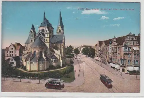 38883 Ak Coblenz Löhrstrasse mit Herz Jesu Kirche um 1910