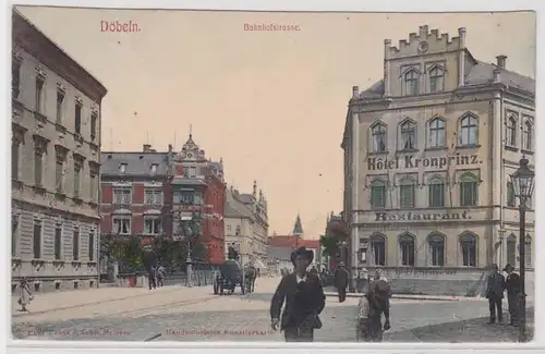 95719 Ak Döbeln Bahnhofstraße mit Hotel Kronprinz 1910