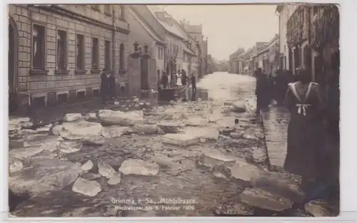 94163 Foto Ak Grimma in Sachsen Mühlstrasse Hochwasser am 5.Februar 1909