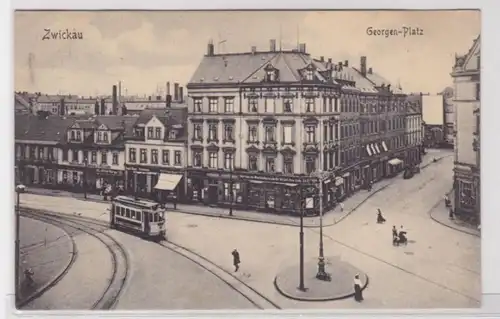 93990 Ak Zwickau Georgenplatz mit Strassenbahn 1912