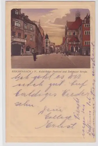 93905 Feldpost Ak Reichenbach i.V. kaiserl. Postamt und Zwickauer Strasse 1916