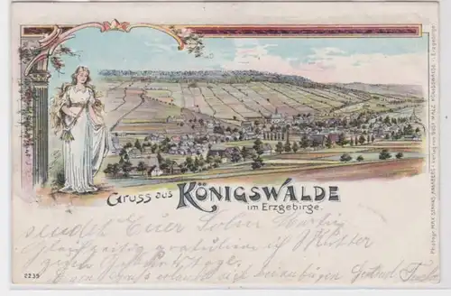 93876 Ak Lithographie Gruss aus Königswalde im Erzgebirge Totalansicht 1904