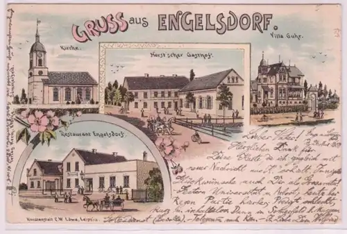 93292 Ak Lithographie Gruß aus Engelsdorf Restaurant usw. 1900