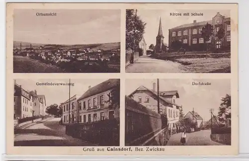 92556 Mehrbild Ak Gruß aus Cainsdorf Bez.Sachsen Kirche & Schule 1927