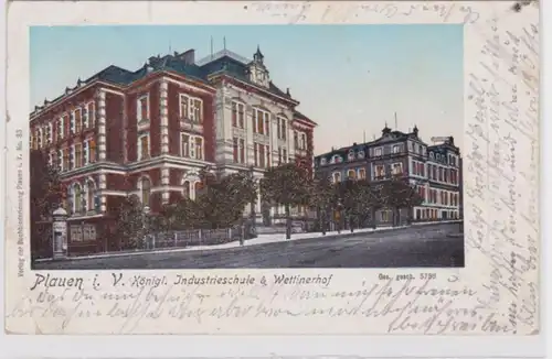 92261 Ak Plauen i.V. königliche Industrieschule & Wettinerhof 1902