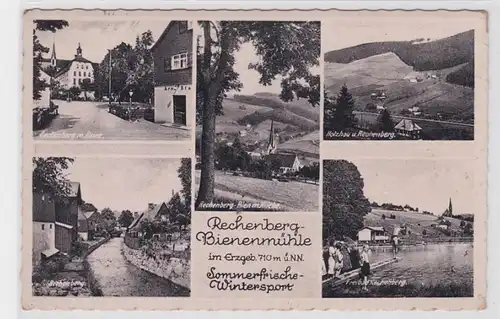 90624 AK Rechenberg-Bienenmühle - Freibad, Kirche, Ruine & Ortsansichten 1942