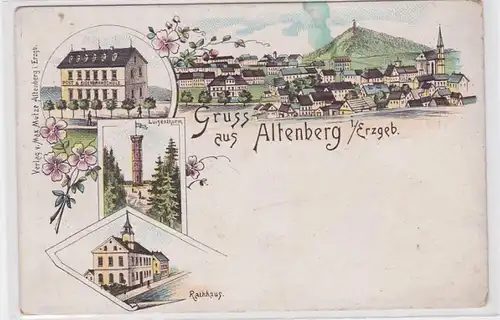 89314 Ak Lithographie Gruß aus Altenberg im Erzgebirge Eisenbahnschule usw.