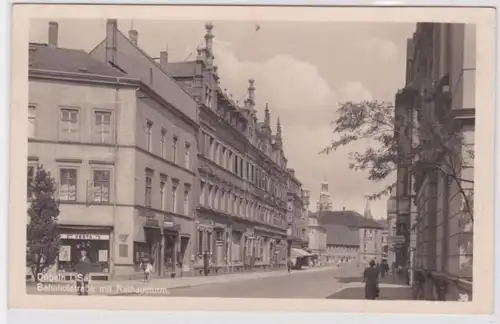 88678 Ak Döbeln en Sachsen Bahnhofstraße avec Tour de l'Hôtel de Ville 1950