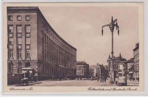 88527 Ak Chemnitz in Sa. Falkenplatz und deutsche Bank 1931