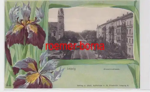 87837 Blumen Rahmen Ak Leipzig Bismarckstrasse um 1900