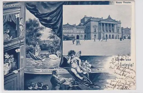 87789 AK Gruss aus Leipzig - Neues Theater mit Szenenausschnitt 1899