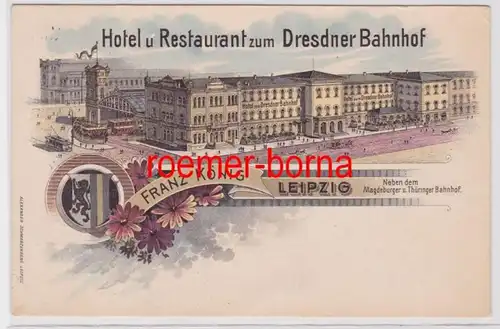 87782 Ak Lithographie Leipzig Hotel & Restaurant zum Dresdner Bahnhof 1900