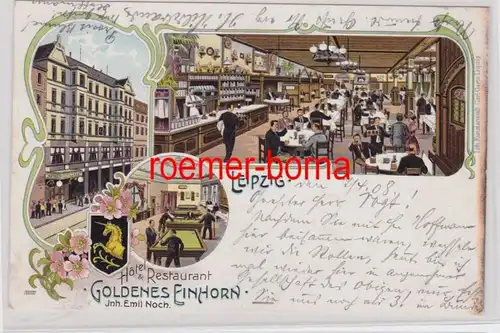 87472 Ak Lithographie Leipzig Hotel & Restaurant goldenes Einhorn 1908