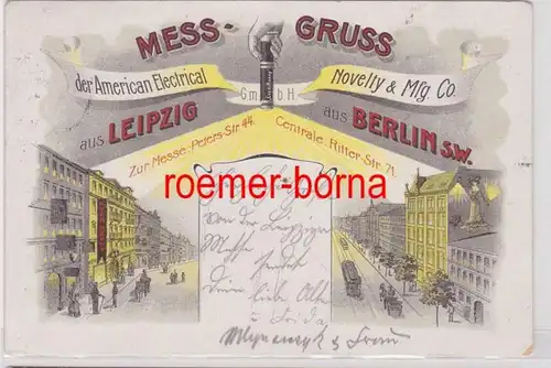 87361 Reklame Ak Mess Gruss der American Electrical GmbH aus Leipzig 1902