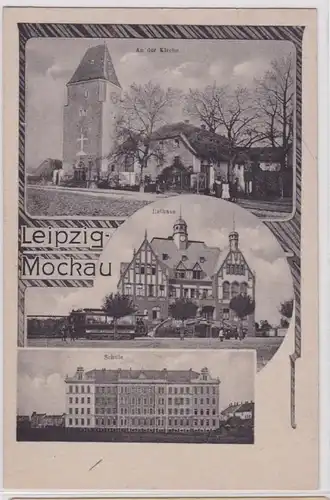 87288 Mehrbild Ak Leipzig Mockau an der Kirche, Rathaus, Schule um 1930