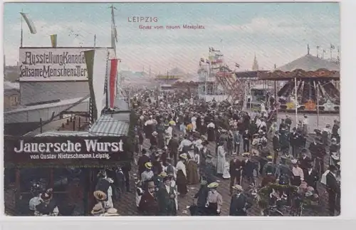 87229 Ak Gruß vom neuen Messplatz Leipzig Rummelplatz 1908