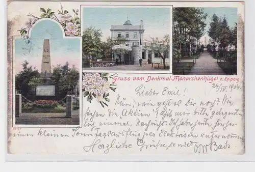 87185 Mehrbild Ak Gruß vom Denkmal Monarchenhügel bei Leipzig 1904