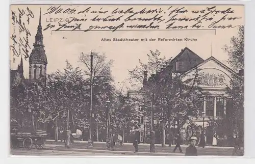 86958 AK Leipzig - Altes Stadttheater mit der reformierten Kirche 1904