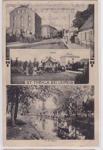 86824 Mehrbild Ak St.Thekla bei Leipzig Hauptstraße, Schule usw. 1915