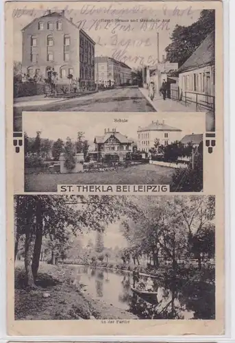 86824 Multi-image Ak St.Thekla bei Leipzig Hauptstraße, Schule etc. 1915