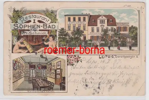 86772 Ak Lithographie Leipzig Restaurant Sophien Bad Dorotheenstraße 5, 1897