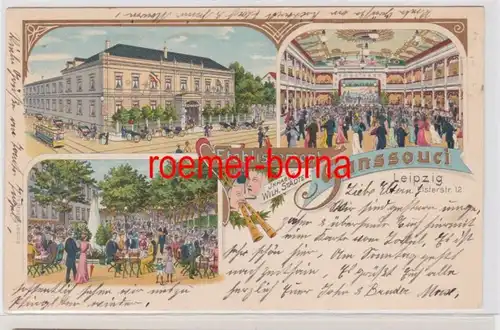 86729 Ak Lithographie Leipzig Etablissement Sanssouci Elsterstraße 12, 1915