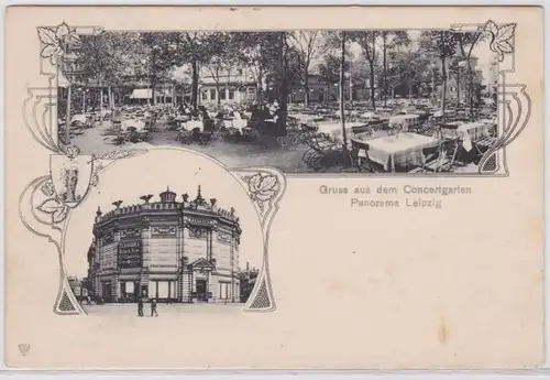 86471 AK Gruss aus dem Concertgarten Panorama Leipzig 1902