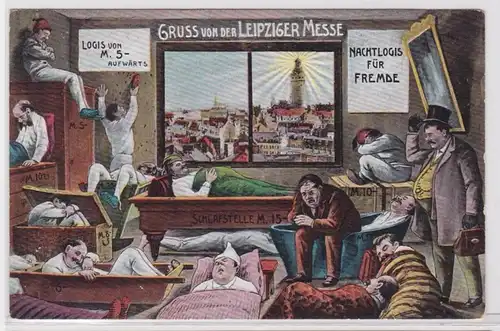 86443 Humor Ak Gruss von der Leipziger Messe um 1910