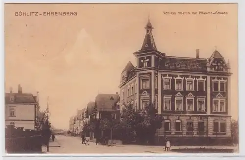 85499 Ak Böhlitz Ehrenberg Schloss Wettin mit Pflaume Strasse 1907