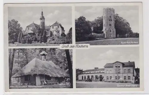 84199 Ak Gruß aus Machern Gasthof, Schloß, Ruine usw. 1940