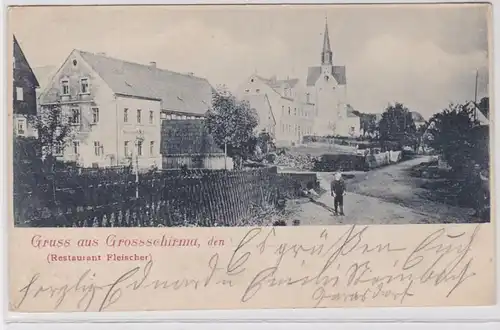 84016 AK Gruss aus Grossschirma - Restaurant Fleischer und Kirche 1901