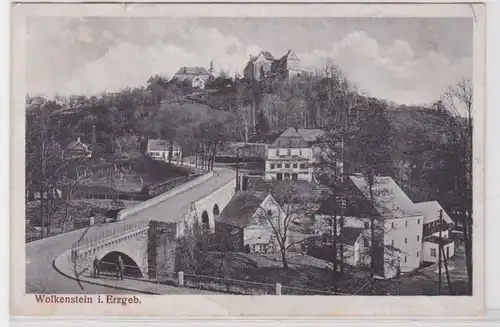 83247 Ak Wolkenstein im Erzgebirge Totalansicht mit Brücke 1918