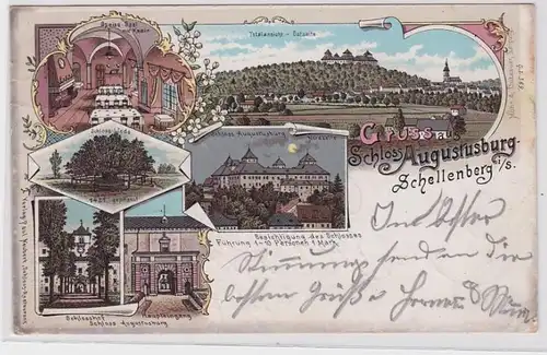 82465 Lithografie AK Gruss aus Schloss Augustusburg - Schellenberg i.S. 1899