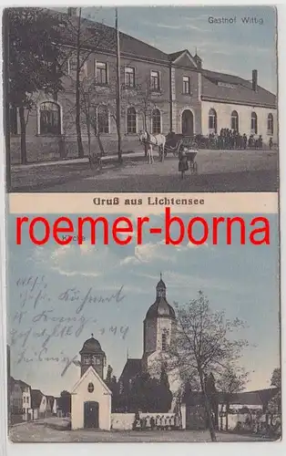 74955 Mehrbild Ak Gruß aus Lichtensee Gasthof Wittig und Kirche 1915