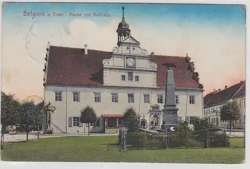 70869 Ak Belgern an der Elbe Markt mit Rathaus um 1910
